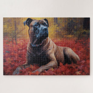 Cane Corso in Autumn Leaves Fall Inspire  Jigsaw Puzzle