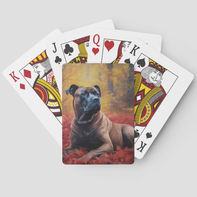 Cane Corso in Autumn Leaves Fall Inspire  Playing Cards (Back)