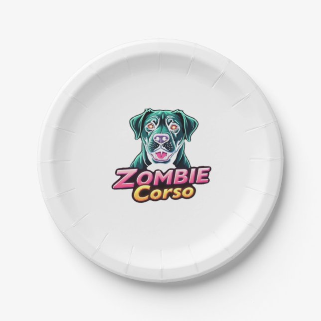 Cane Corso Italian Mastiff Zombie Dog Halloween Es Paper Plate (Front)