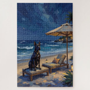 Cane Corso Luxury Night Beach Scene Jigsaw Puzzle