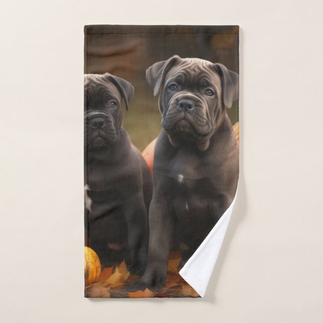 Cane Corso Puppy Autumn Delight Pumpkin Bath Towel Set (Hand Towel)