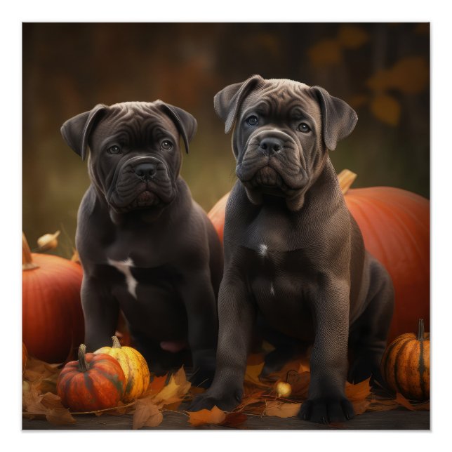 Cane Corso Puppy Autumn Delight Pumpkin Poster (Front)