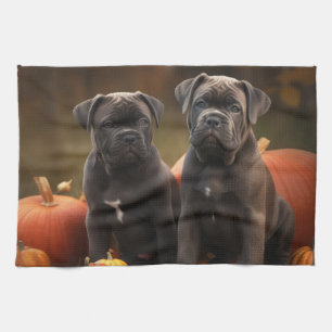 Cane Corso Puppy Autumn Delight Pumpkin Tea Towel