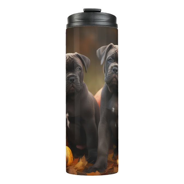 Cane Corso Puppy Autumn Delight Pumpkin Thermal Tumbler (Front)
