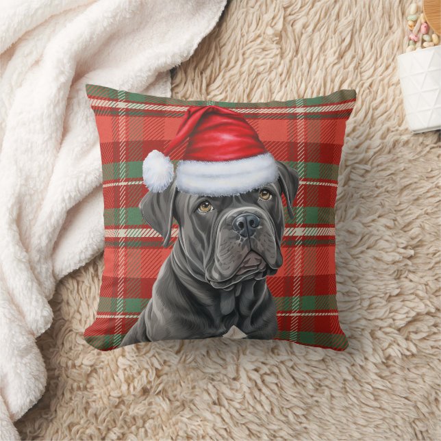 Cane Corso Red Green Plaid Christmas Holiday Cushion (Blanket)
