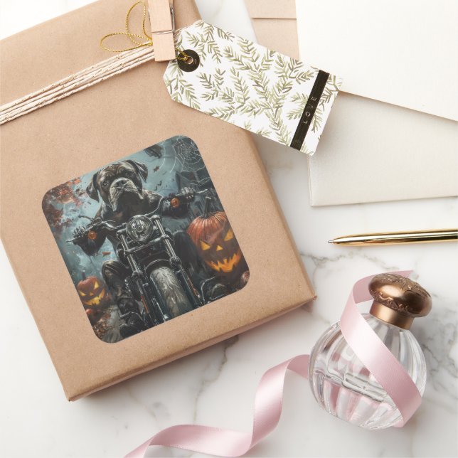 Cane Corso Riding Motorcycle Halloween Scary Square Sticker (Gifting)