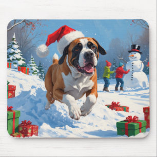 Cane Corso Running in Snow with Christmas Hat Mouse Mat