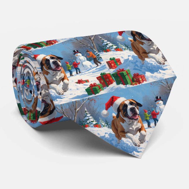 Cane Corso Running in Snow with Christmas Hat Tie (Rolled)
