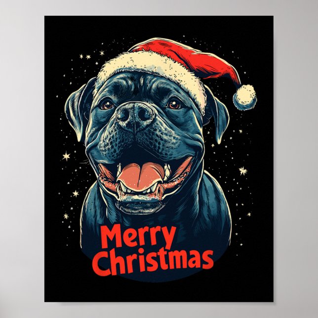 Cane Corso Santa Hat Merry Christmas Xmas Dog Love Poster (Front)