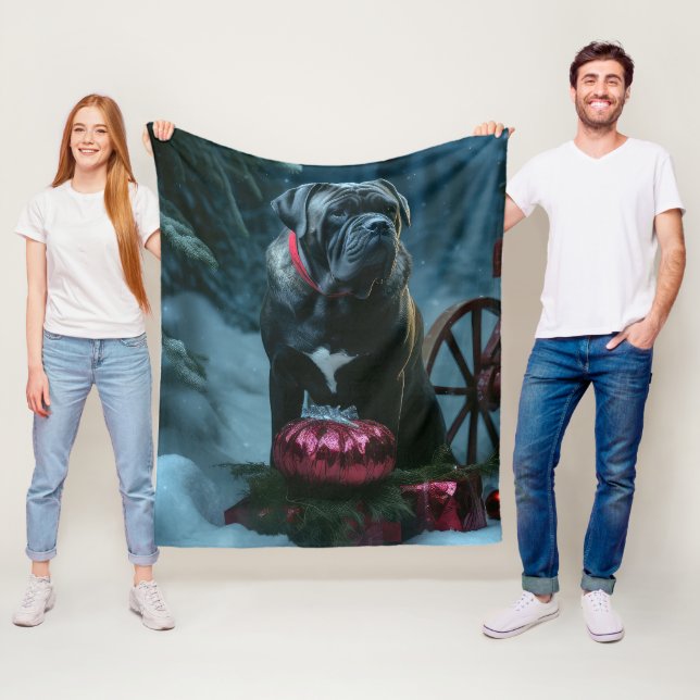 Cane Corso Snowy Sleigh Christmas Decor Fleece Blanket (In Situ)