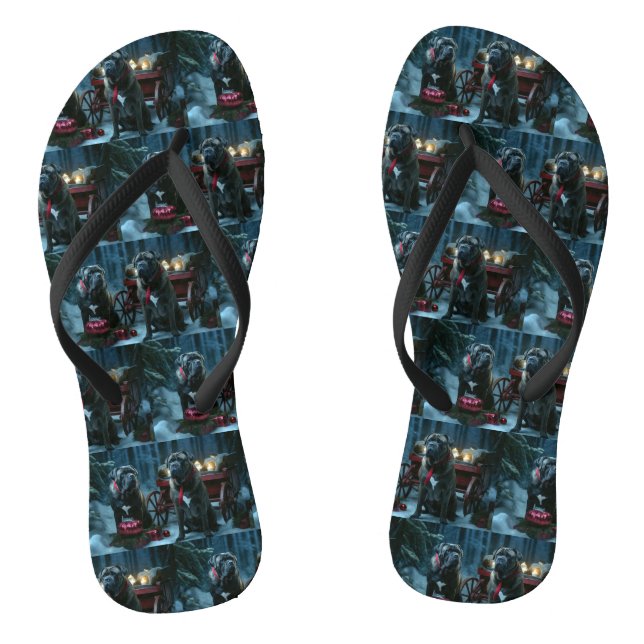 Cane Corso Snowy Sleigh Christmas Decor  Flip Flops (Footbed)