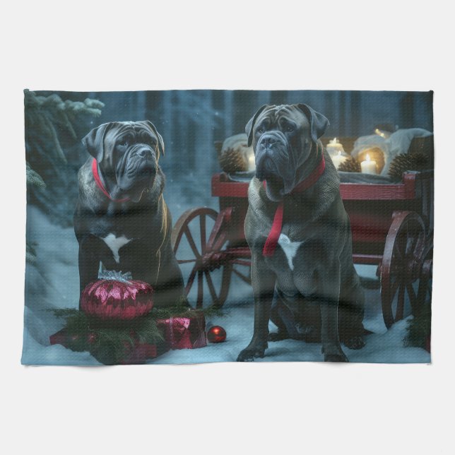 Cane Corso Snowy Sleigh Christmas Decor Tea Towel (Horizontal)