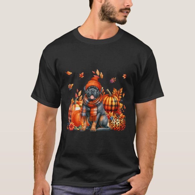 Cane Corso Thanksgiving Leopard Pumpkins Fall Leav T-Shirt (Front)