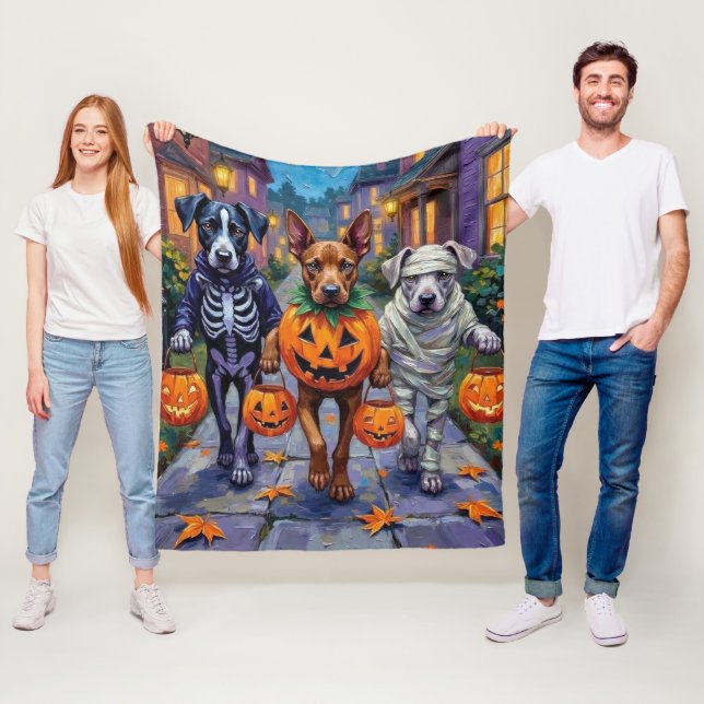Cane Corso Trick-or-Treating in Halloween Costumes Fleece Blanket (In Situ)
