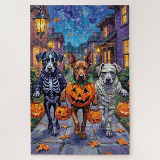 Cane Corso Trick-or-Treating in Halloween Costumes Jigsaw Puzzle (Vertical)