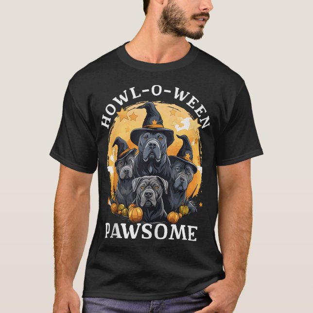 Cane Corso Witch Howl-O-Ween Pawsome Pumpkin Hallo T-Shirt (Front)