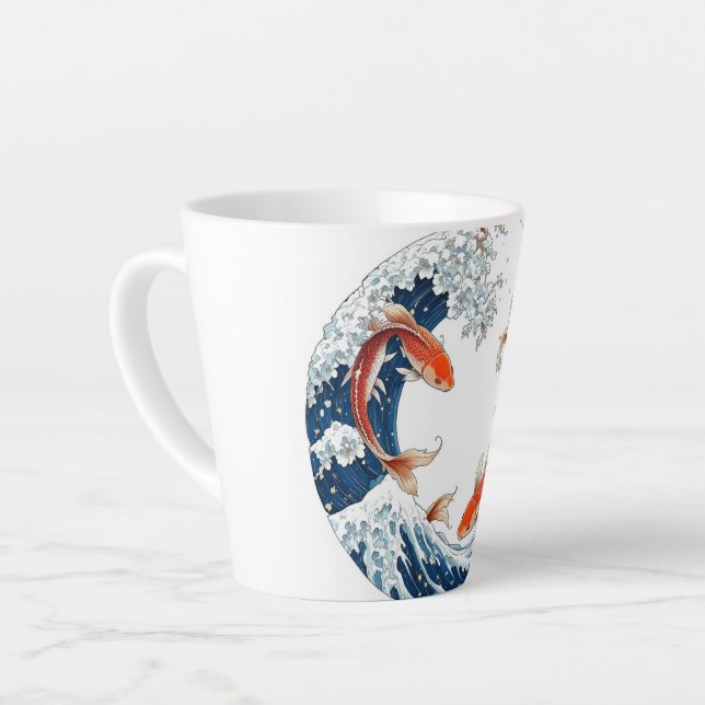 Caneca branca com design de peixes japoneses latte mug (Left Angle)