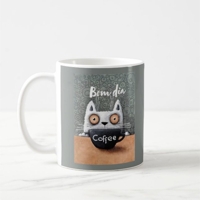 caneca gato bom dia  coffee mug (Left)