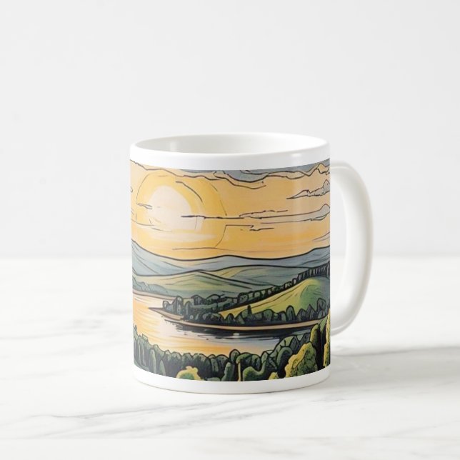 Caneca with illustration of sunset coffee mug (Front Right)