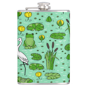 Canes, herons, lilies: vintage swarm. hip flask