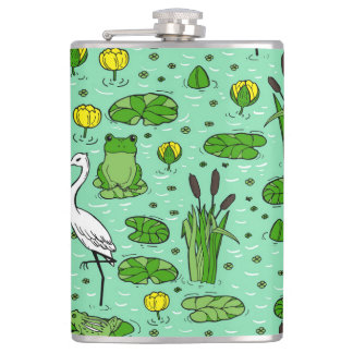 Canes, herons, lilies: vintage swarm. hip flask
