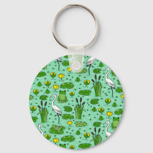 Canes, herons, lilies: vintage swarm. key ring