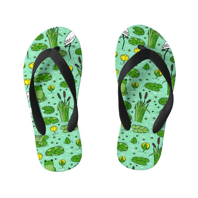 Canes, herons, lilies: vintage swarm. kid's flip flops (Footbed)