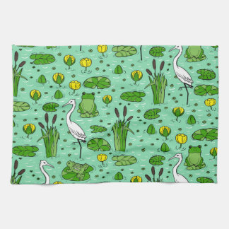 Canes, herons, lilies: vintage swarm. tea towel