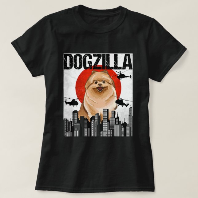 Canezilla Dogzilla Japanese Pomeranian T-Shirt (Design Front)