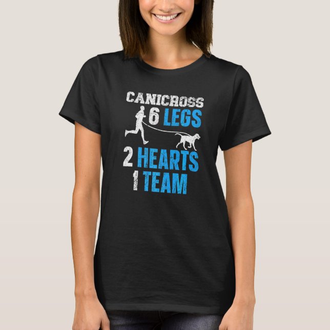 Canicross 6 Legs 2 Hearts 1 Team Dog Running Sport T-Shirt (Front)