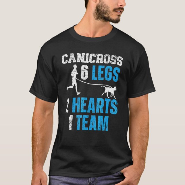 Canicross 6 Legs 2 Hearts 1 Team Dog Running Sport T-Shirt (Front)
