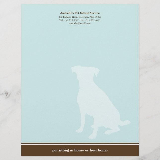 Canine blue brown posh pet sitting service custom customized letterhead (Front)