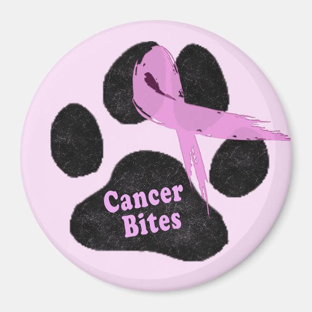 Canine Breast Cancer Bites Dog Paw and Pink Ribbon Magnet (Front)