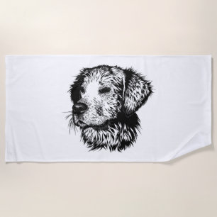Canine Head Sketch  Beach Towel
