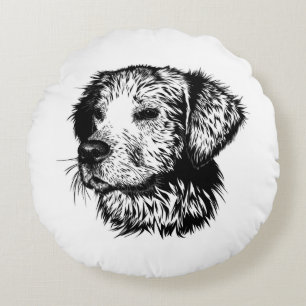 Canine Head Sketch  Round Cushion