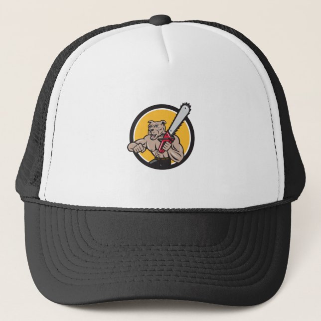 Canine Lumberjack Tree Surgeon Arborist Chainsaw C Trucker Hat (Front)