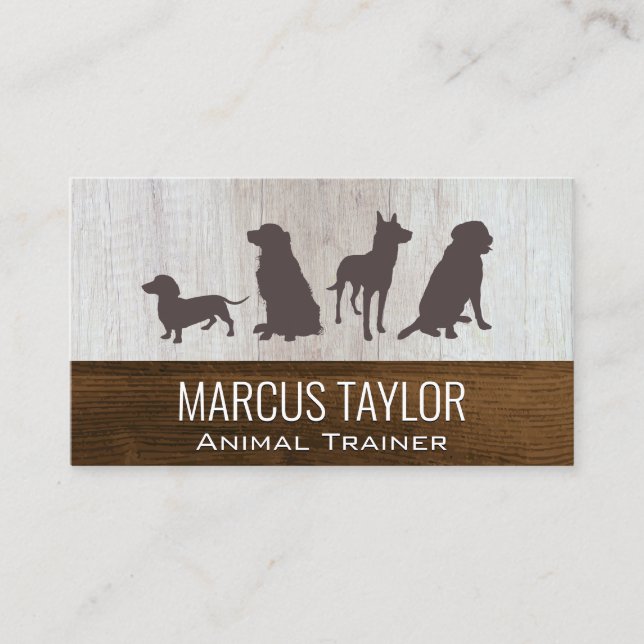 Canine Pack | Dog Training | Wood Background Business Card (Front)