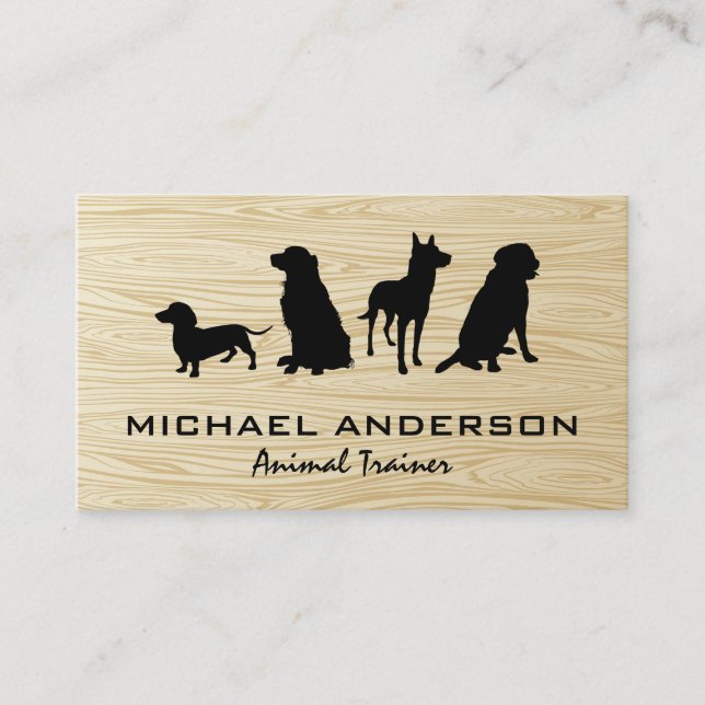 Canine Pack | Dog Training | Wood Background Business Card (Front)
