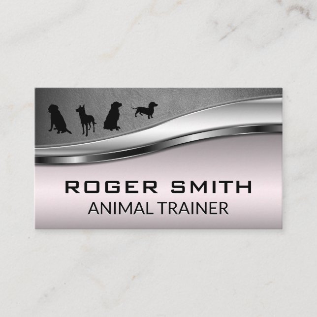Canine Pack | Pink Metallic Grey Leather Business Card (Front)