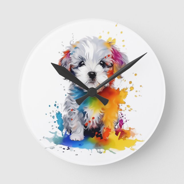 Canine Splash, sweet dog Round Clock (Front)