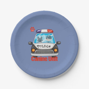 Canine Unit Policeman and Police Dog In Police Car Paper Plate