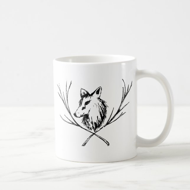 Canine With Branches Black and White Coffee Mug (Right)