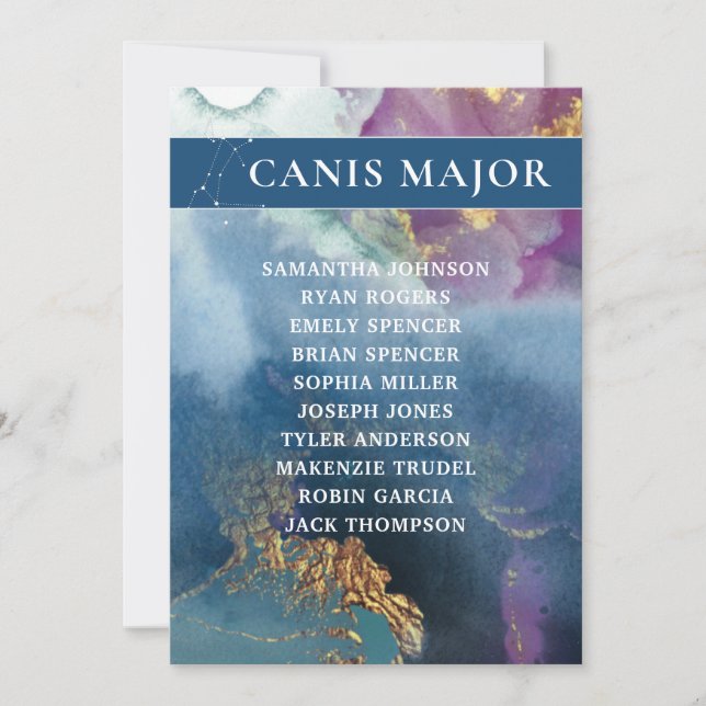 Canis Major Table Number Celestial Seating Chart (Front)