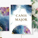 Canis Major Table Sign Celestial Watercolor Theme Invitation<br><div class="desc">Enjoy a celestial constellation theme with our constellation table signs. Canis Major table sign with exquisite watercolor stains and celestial globe with constellations on the front and the back with whole watercolor celestial background with Canis Major constellation stars in centre. Design with blue, navy, turquoise, purple, magenta, fuchsia and golden...</div>