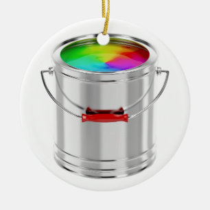 Canister with multicolor paint ceramic tree decoration