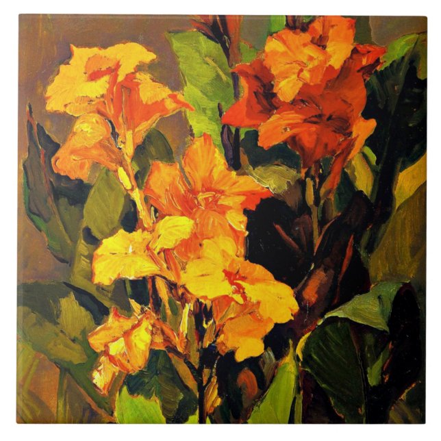 Canna Lilies, floral painting by Franz Bischoff Tile (Front)