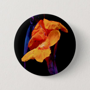 Canna Lilies on Black With Blue 6 Cm Round Badge