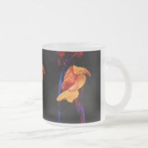 Canna Lilies on Black With Blue Frosted Glass Coffee Mug