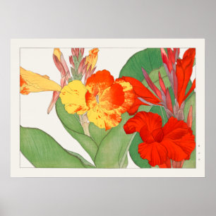 Canna Lily, Garden Flower, Konan, Vintage Nature Poster