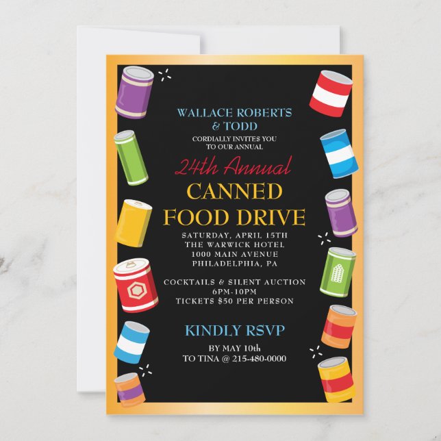 CANNED FOOD DRIVE Auction Corporate Fundraiser Invitation (Front)